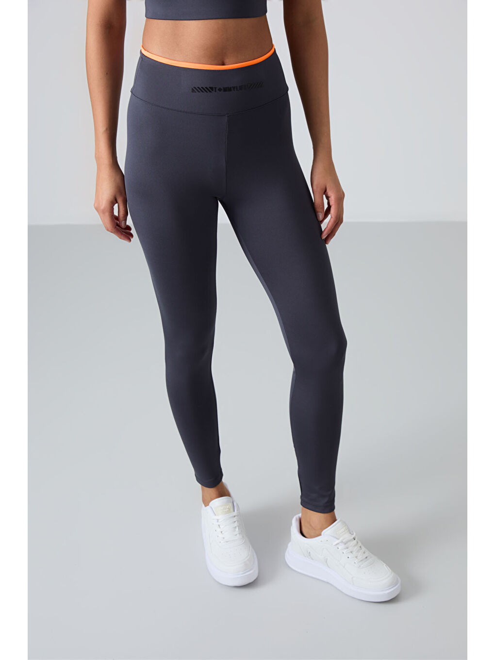 Antrasit Polyester Esnek Standart Fit Performans Kadın Tayt Takım - 95333-3