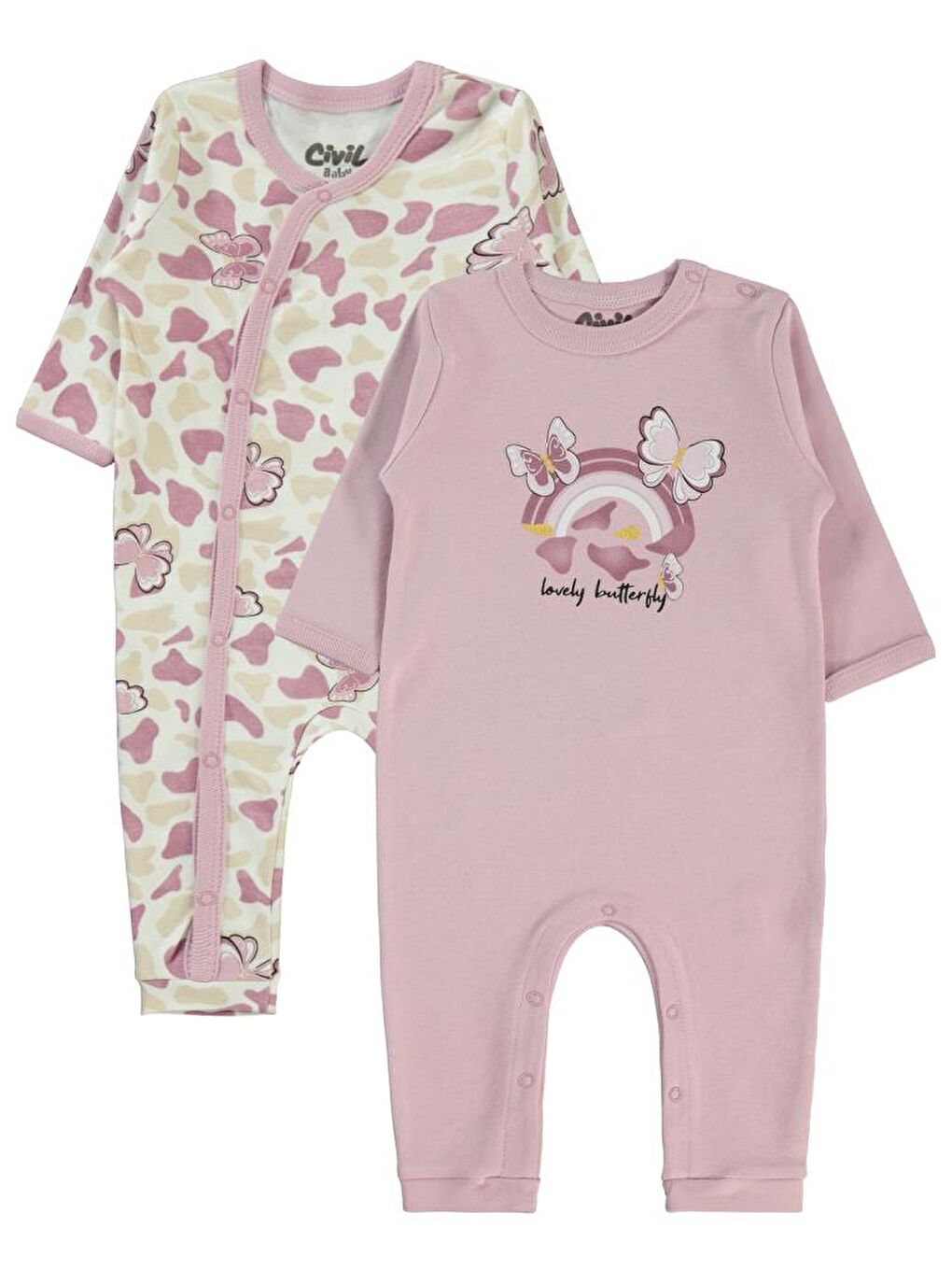 Baby Butterfly Baskılı 3-9 Tulum - Lila 6-9 Ay