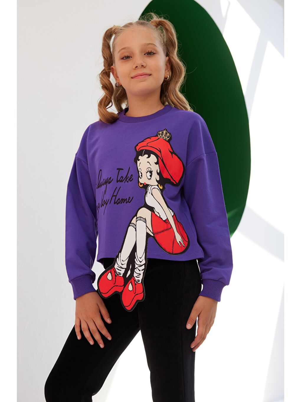 Mor Kız Çocuk Şapkalı Kız Detaylı SweatShirt