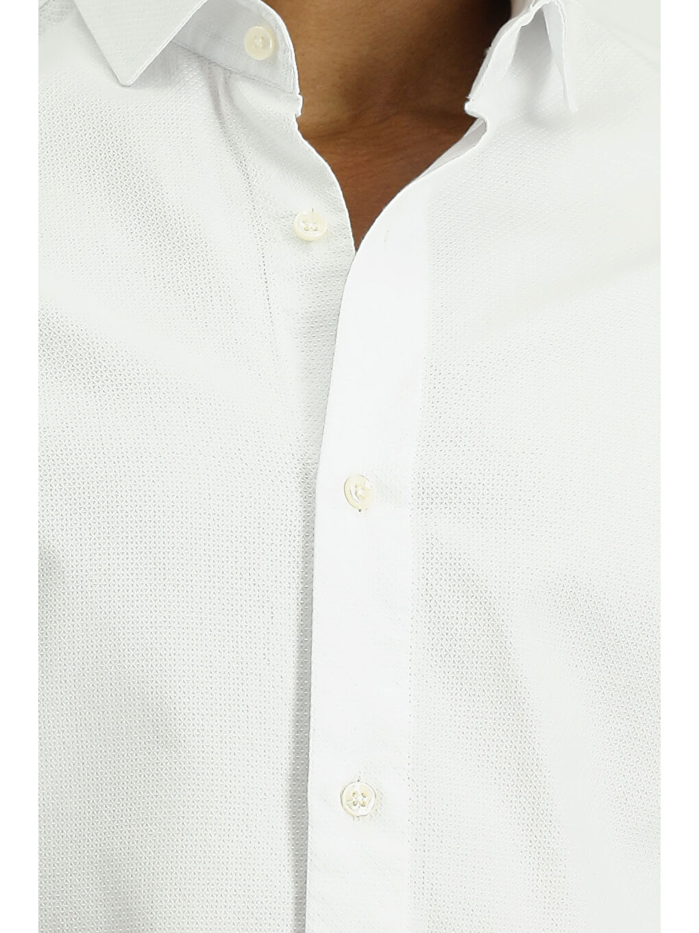 Beyaz Uzun Kol Slim Fit Dar Kesim Non Iron Desenli Klasik Pamuk Gömlek-5
