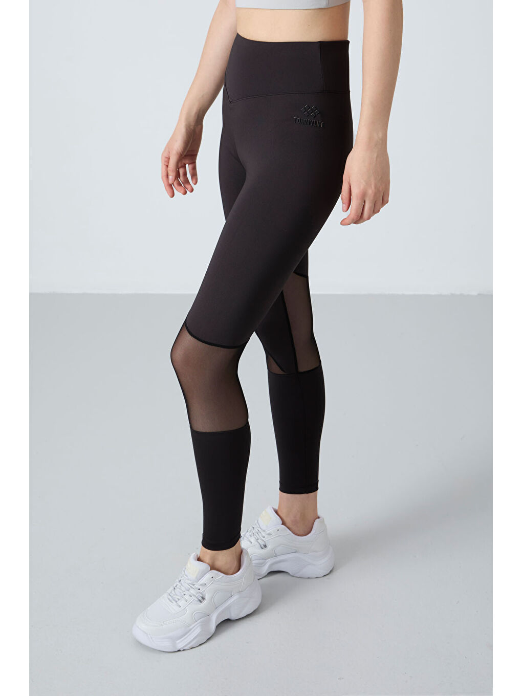 Bej Taş - Siyah Polyester Esnek Standart Fit Performans Kadın Tayt Takım - 95331-1