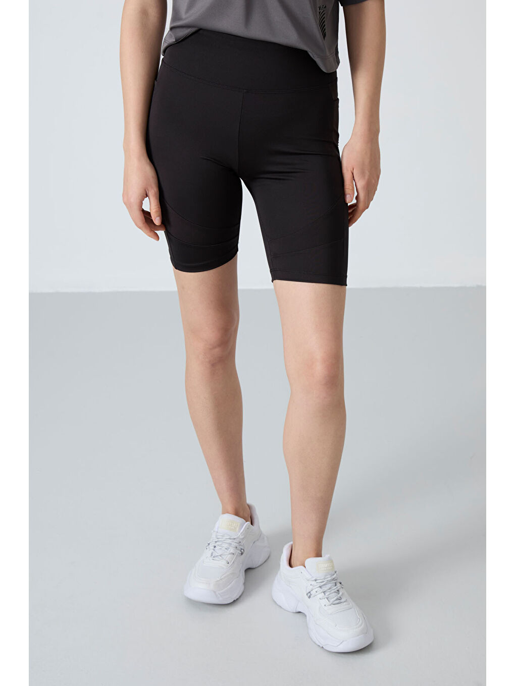 Siyah Esnek Performans Kadın Biker Tayt - 91012-2