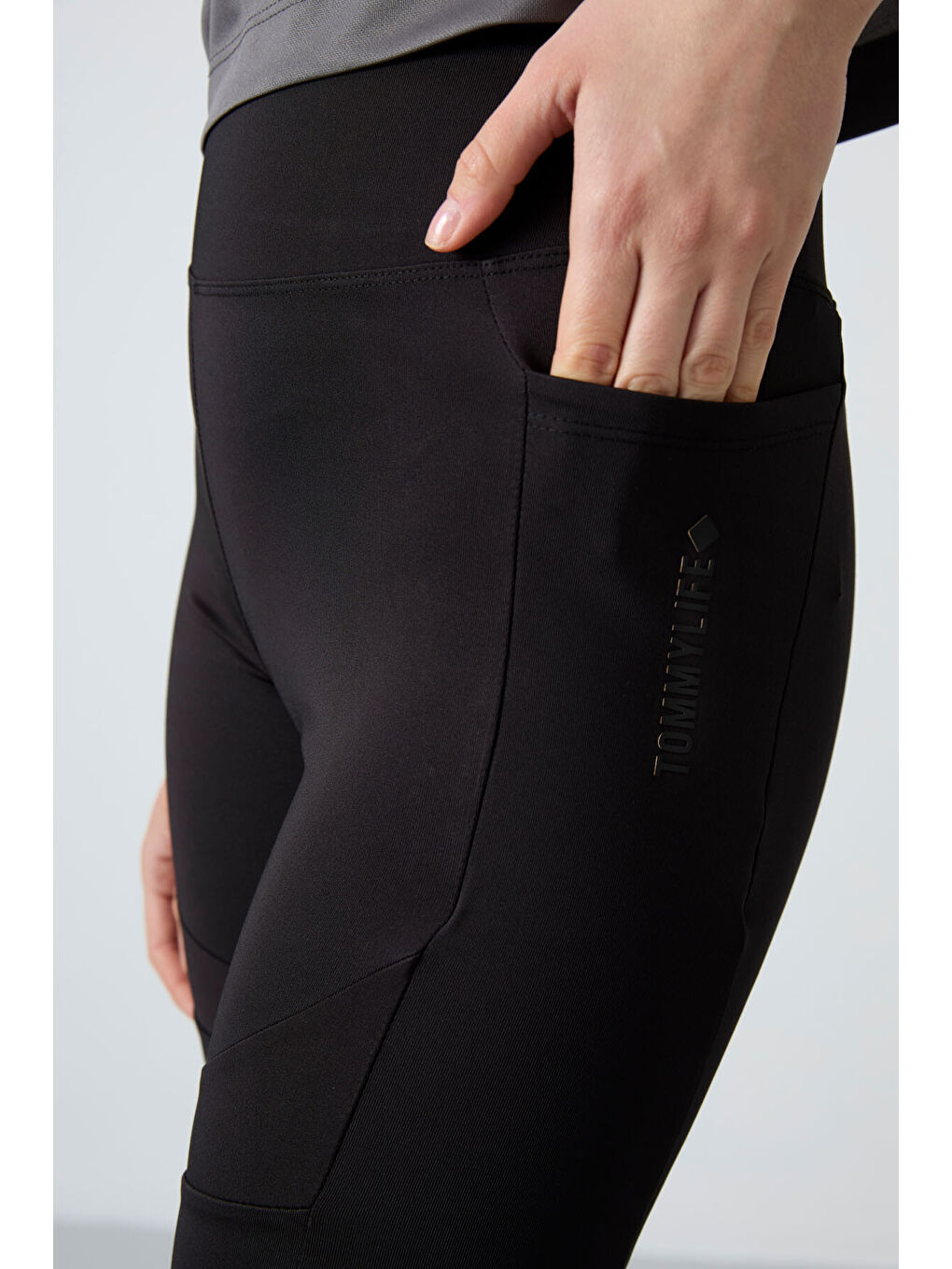 Siyah Esnek Performans Kadın Biker Tayt - 91012-3