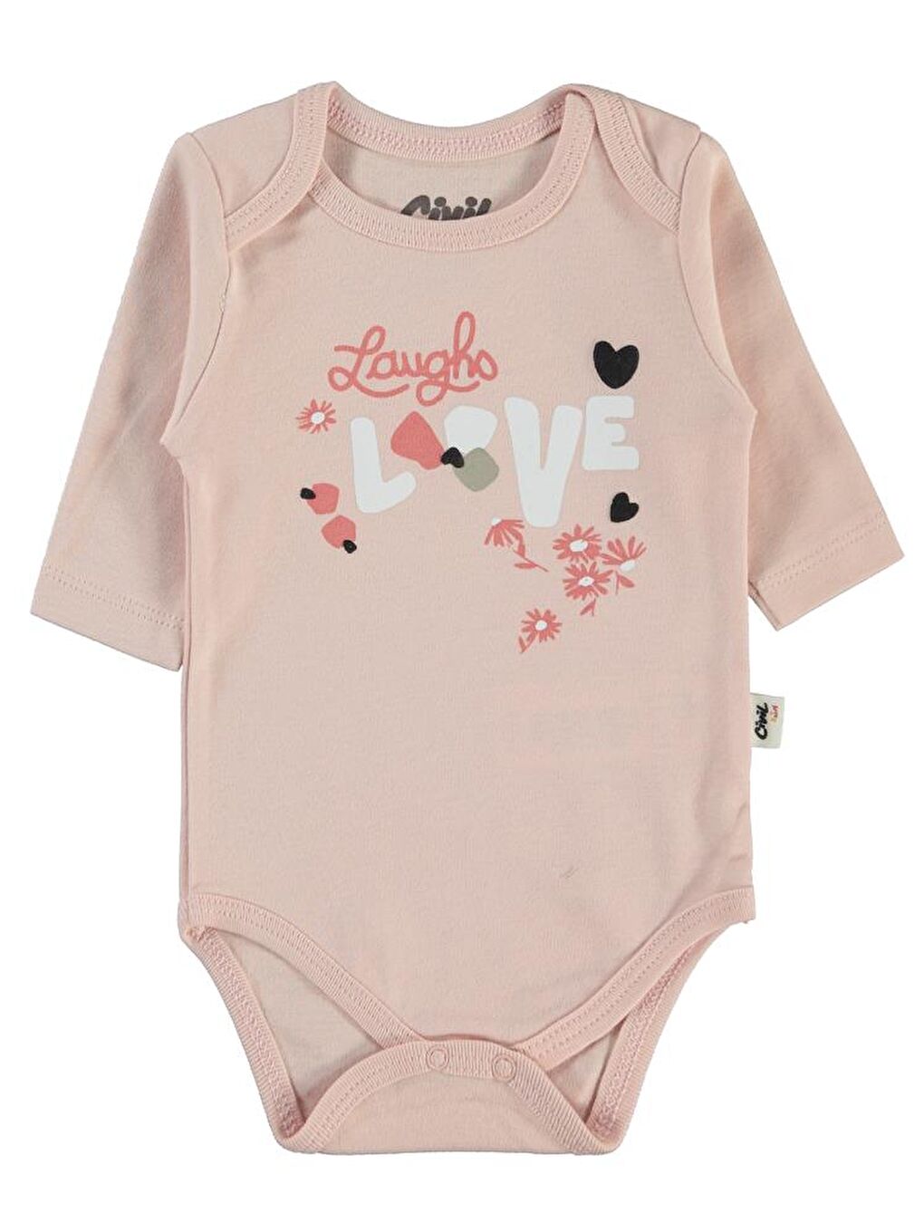 Pembe Baby Flowery Baskılı 3-18 Çıtçıtlı Badi - Pudra 6-9 Ay