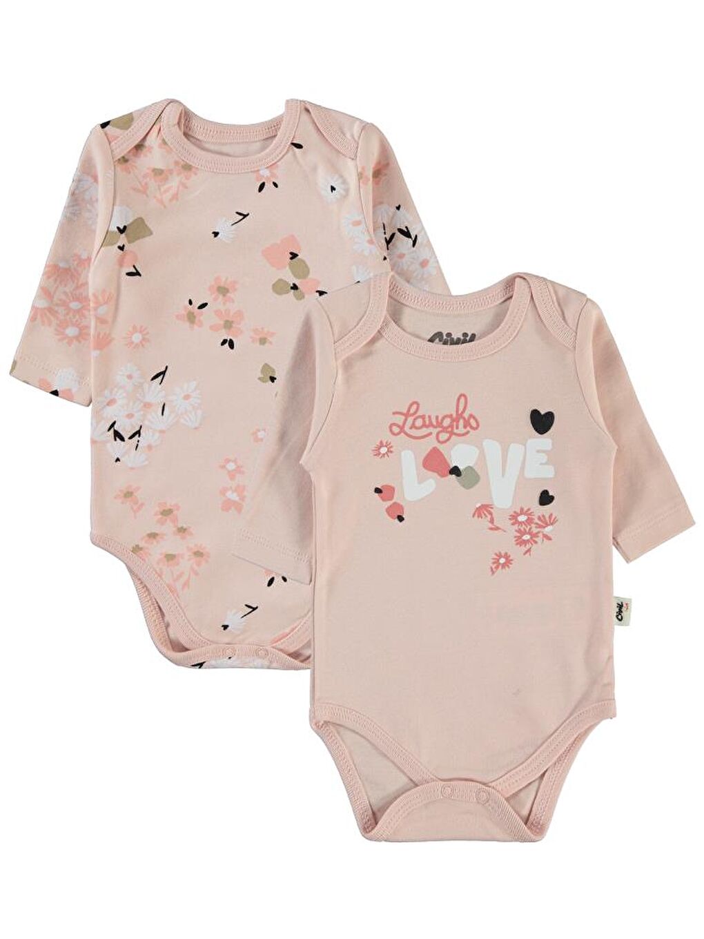 Pembe Baby Flowery Baskılı 3-18 Çıtçıtlı Badi - Pudra 6-9 Ay-1