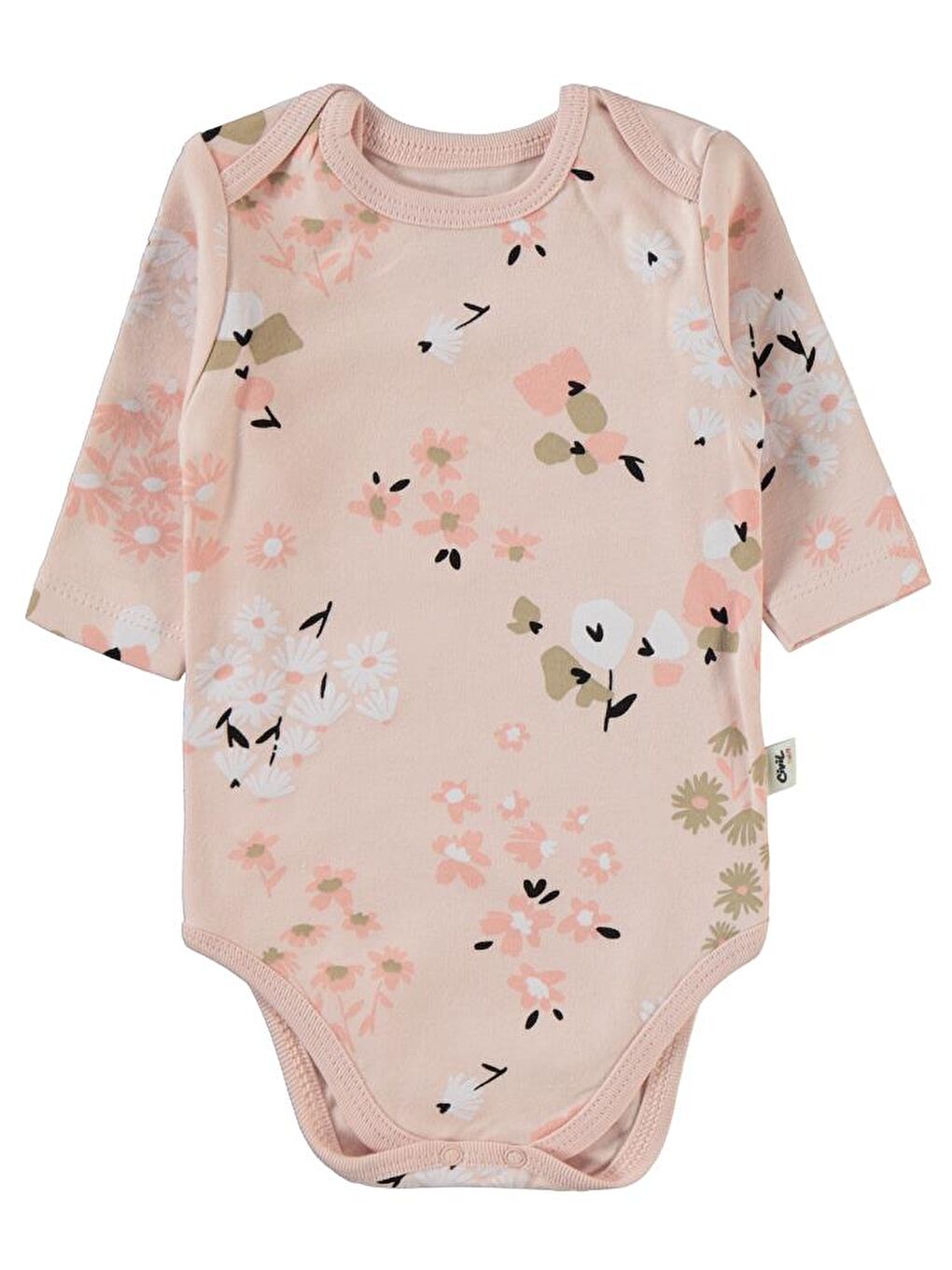 Pembe Baby Flowery Baskılı 3-18 Çıtçıtlı Badi - Pudra 6-9 Ay-3