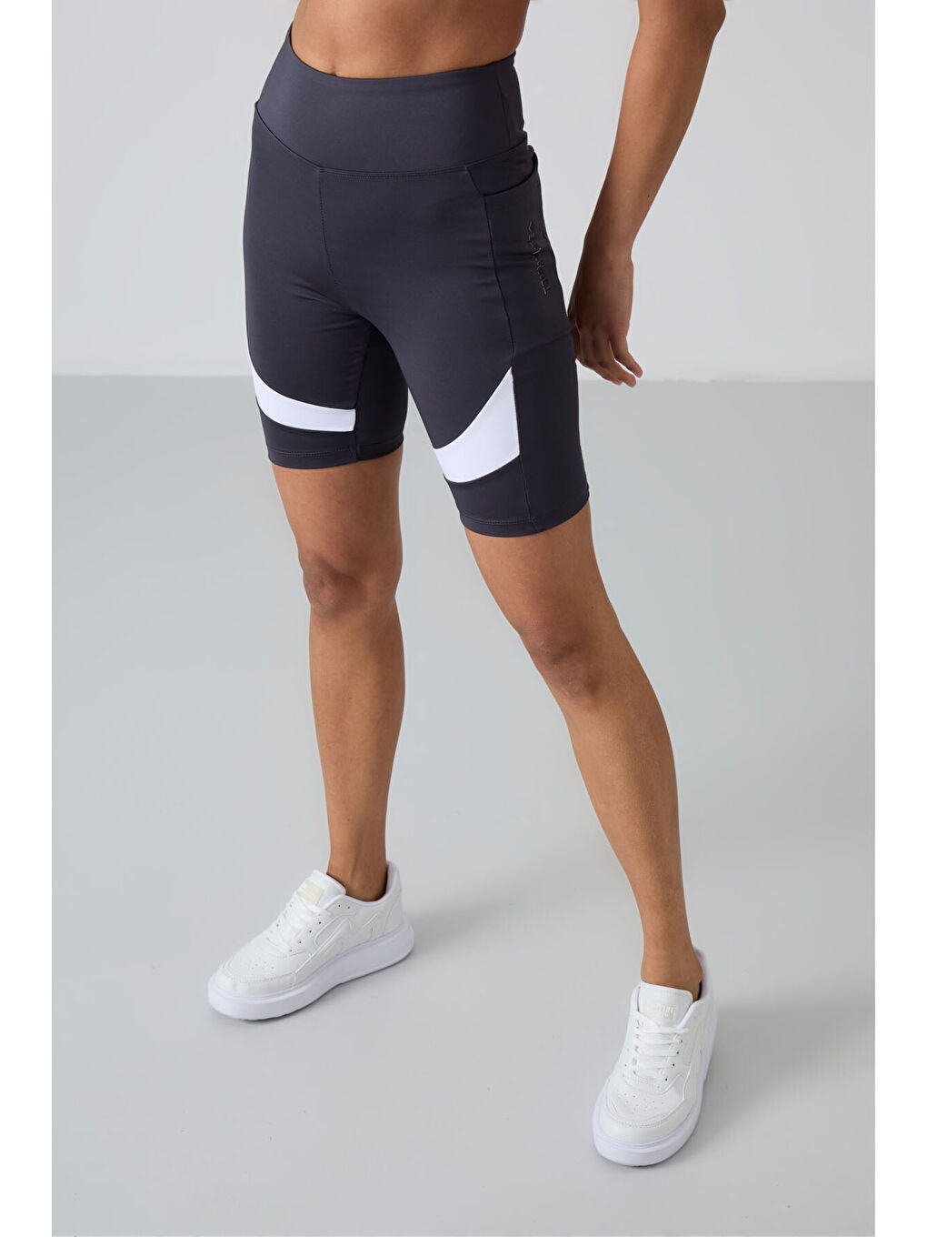 Antrasit Esnek Performans Kadın Biker Tayt - 91012-2