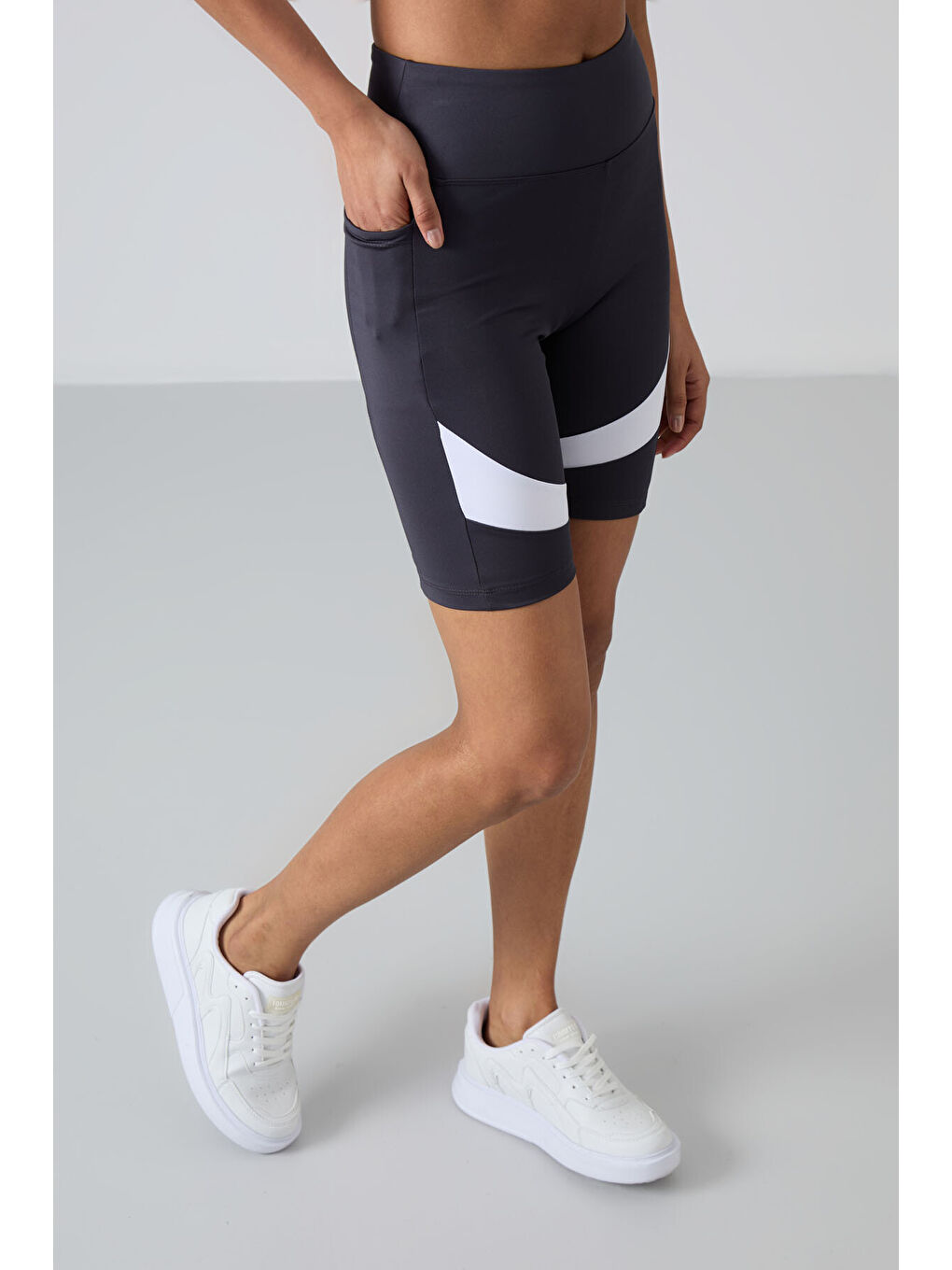 Antrasit Esnek Performans Kadın Biker Tayt - 91012-4