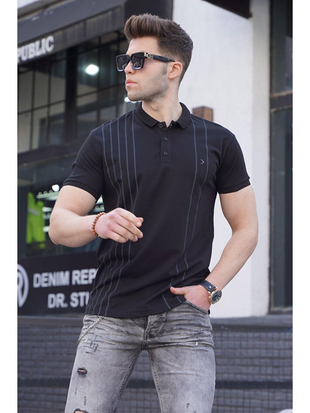 Erkek Polo Yaka Siyah Tişört 5822-2