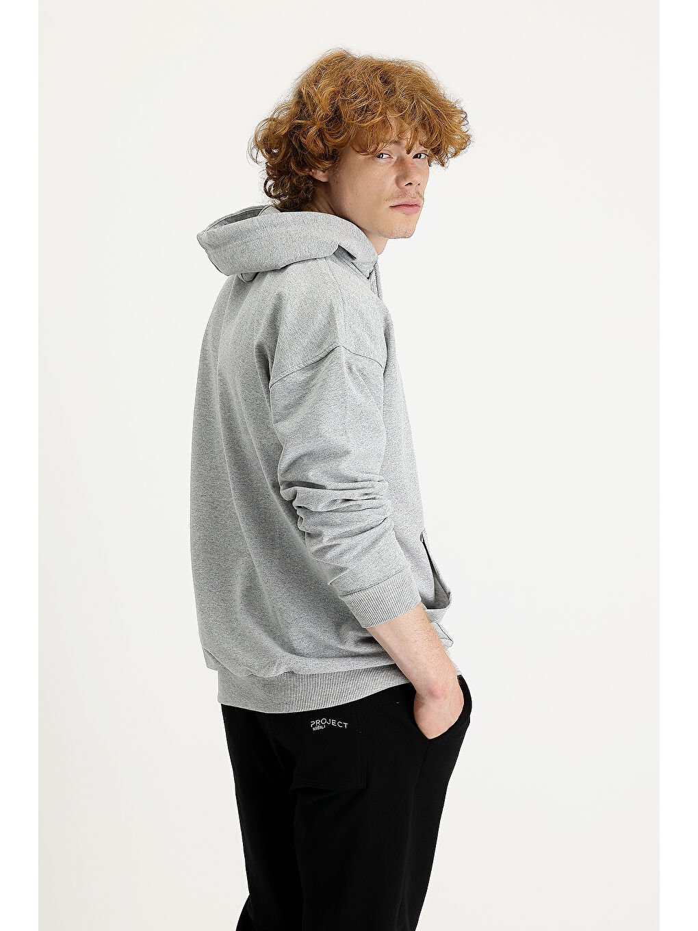 Gri Kapüşonlu Oversize Pamuklu Sweatshirt-2