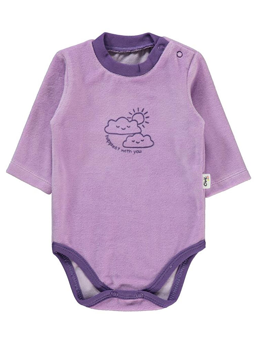 Baby Bulut Baskılı 1-18 Ay Çıtçıtlı Badi - Lila 6-9 Ay-1