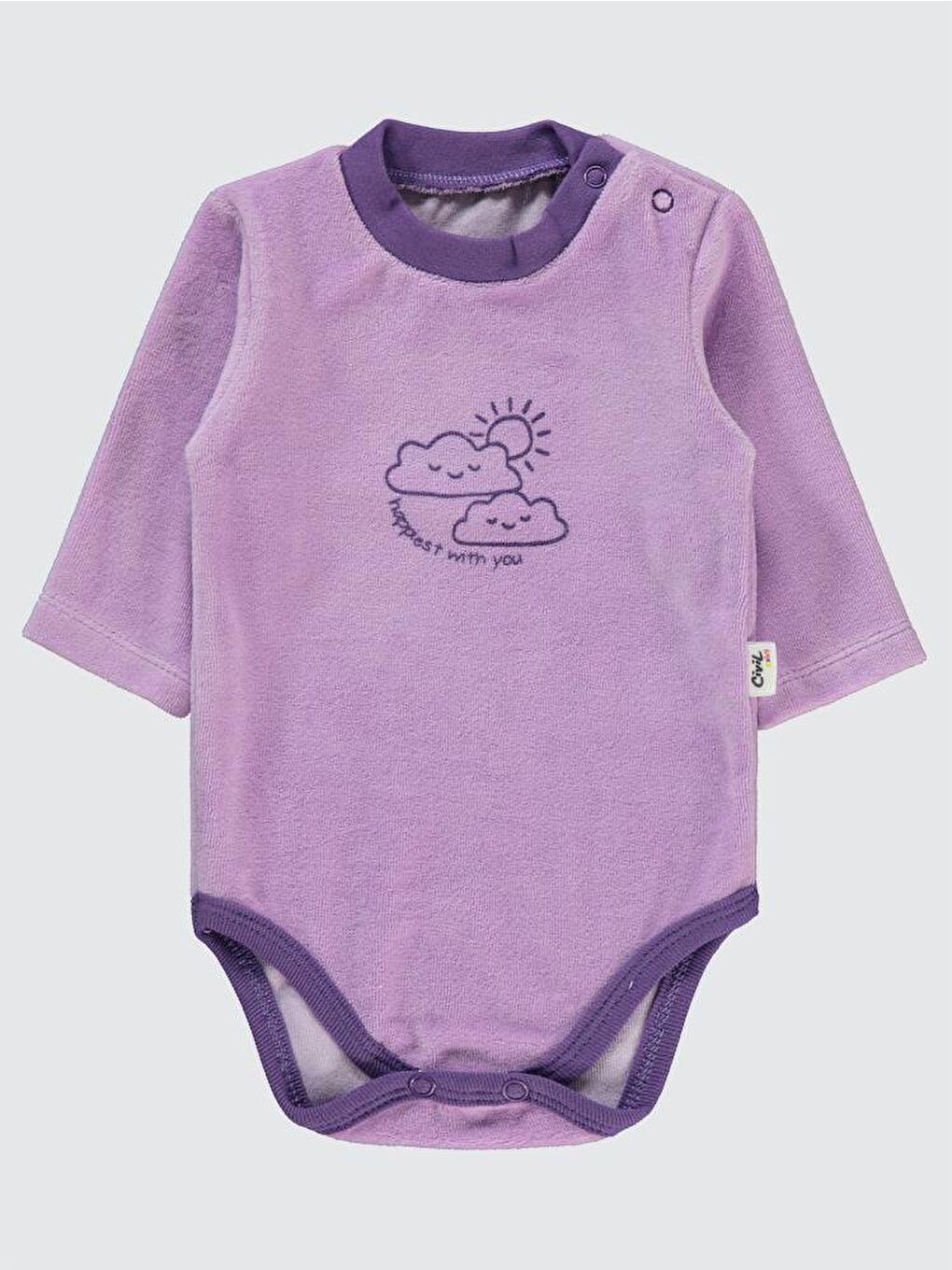 Baby Bulut Baskılı 1-18 Ay Çıtçıtlı Badi - Lila 6-9 Ay-3