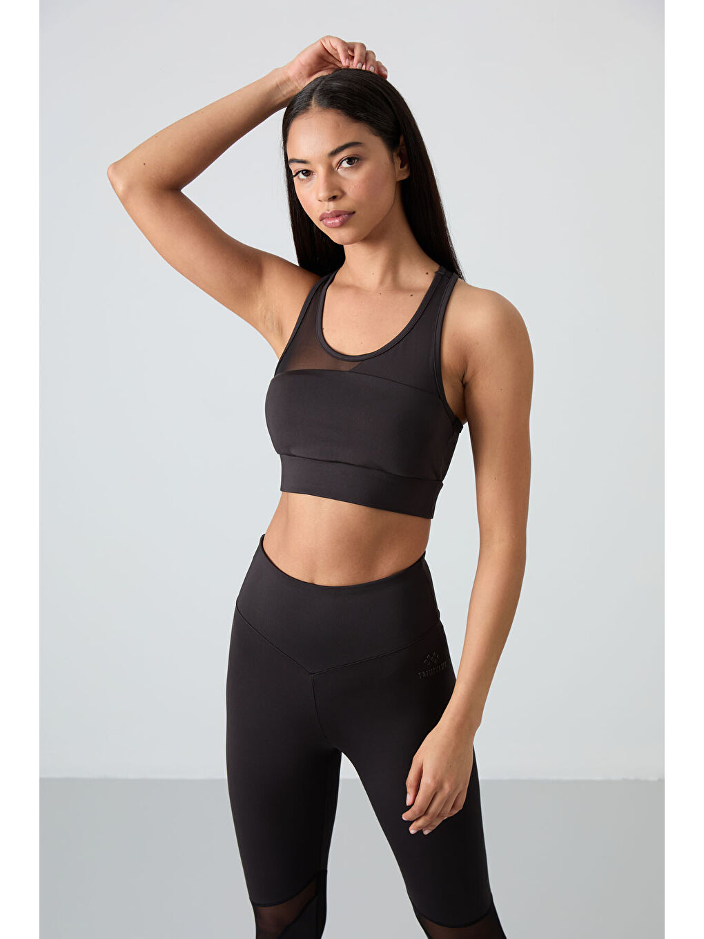 Siyah Polyester Esnek Standart Fit Performans Kadın Tayt Takım - 95331-1