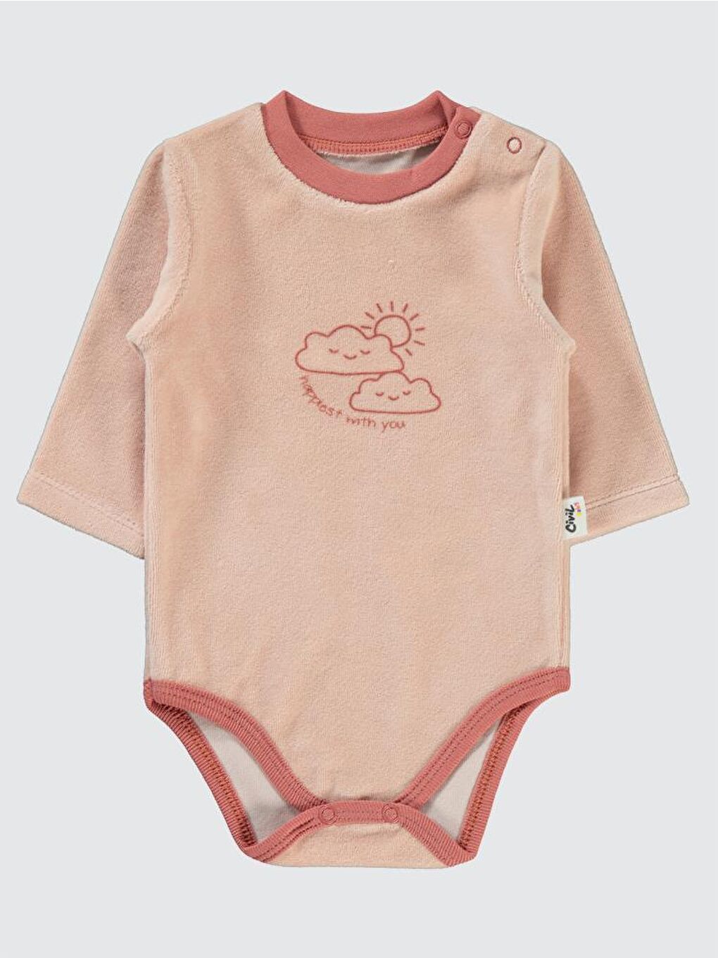 Pembe Baby Bulut Baskılı 1-18 Ay Çıtçıtlı Badi - Pudra 6-9 Ay-1