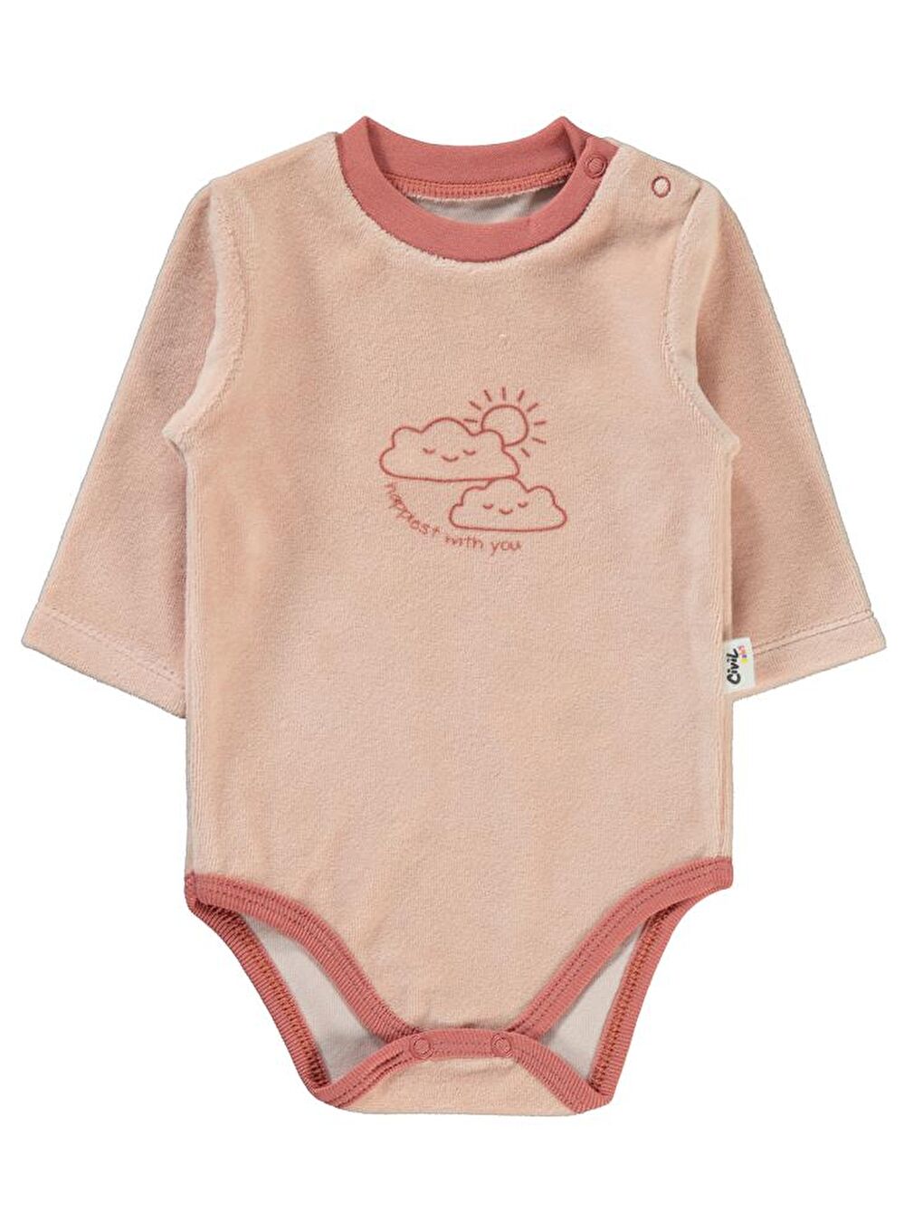 Pembe Baby Bulut Baskılı 1-18 Ay Çıtçıtlı Badi - Pudra 6-9 Ay-2