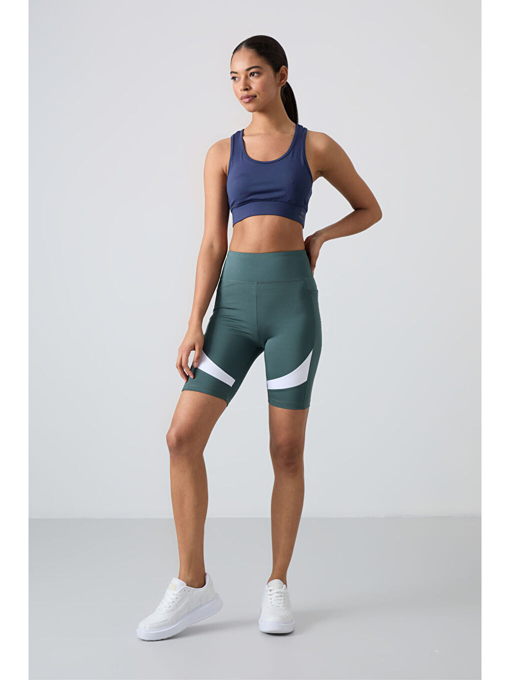 Yeşil Esnek Performans Kadın Biker Tayt - 91012-1