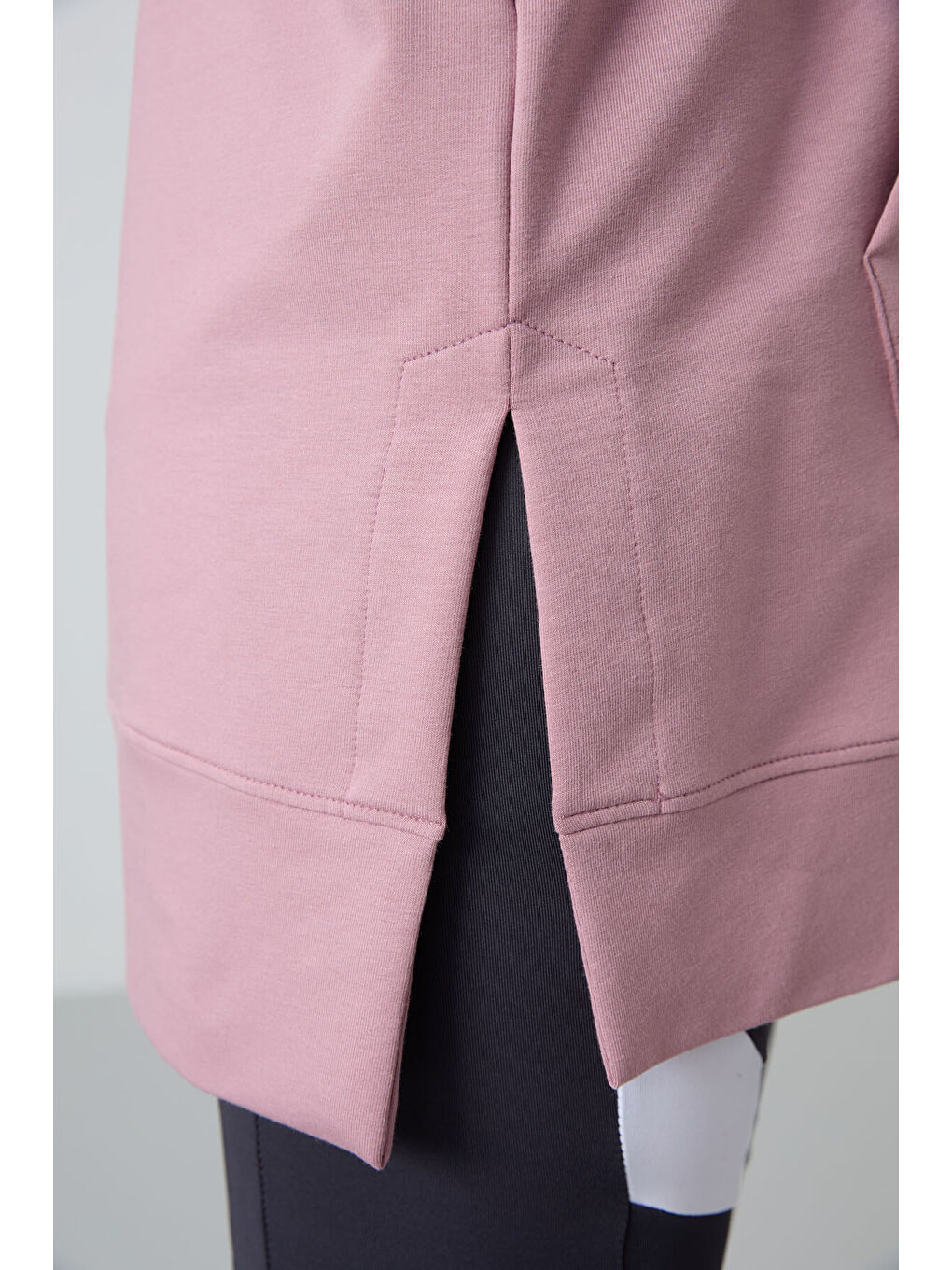 Pembe Gül Kurusu Balon Kol Yazı Nakışlı Kadın Oversize Tunik Sweatshirt - 97163-3