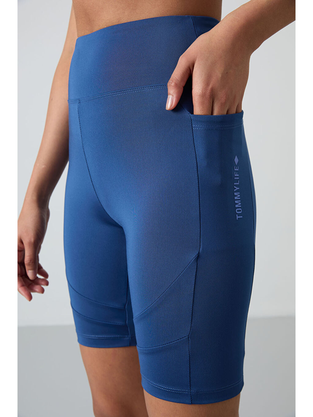 Lacivert Esnek Performans Kadın Biker Tayt - 91012-3