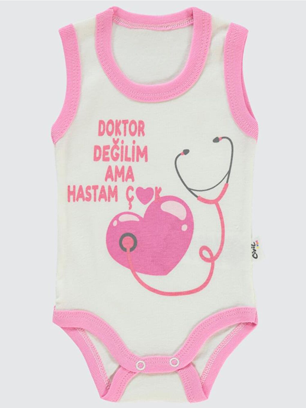 Baby Doktor Baskılı Sfr.Kol 1-36 Ay Çıtçıtlı Badi - Pembe 1-3 Ay