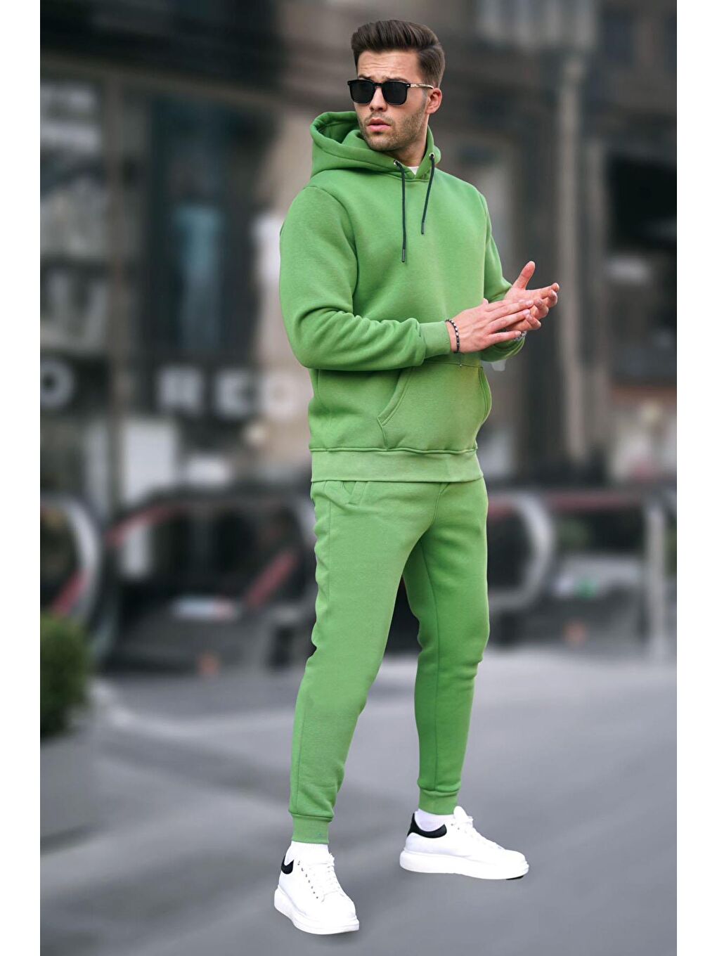 Yeşil kapüşonlu Basic Eşofman Takımı 5905-1