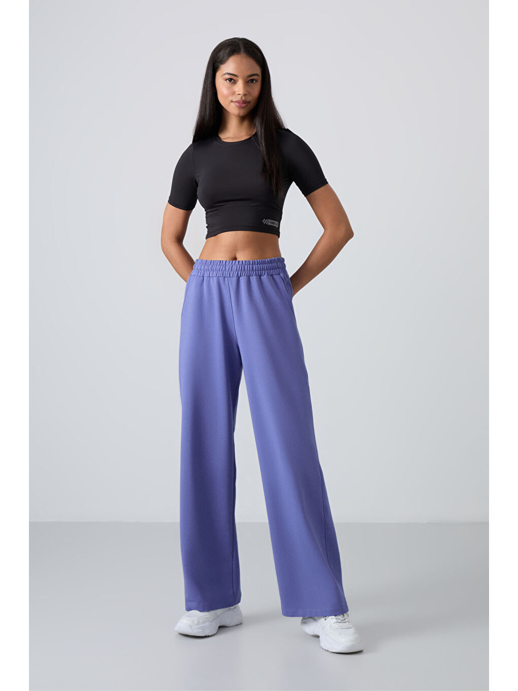 Mor Eflatun Yüksek Bel Cepli Rahat Form Geniş Paça Kadın Eşofman Alt - 94567
