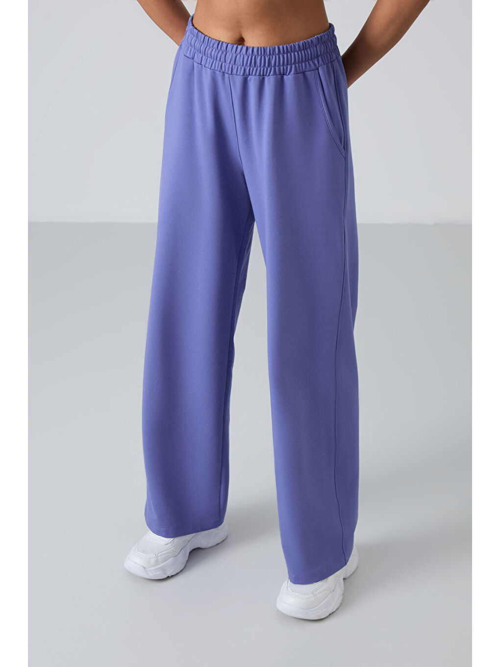 Mor Eflatun Yüksek Bel Cepli Rahat Form Geniş Paça Kadın Eşofman Alt - 94567-3