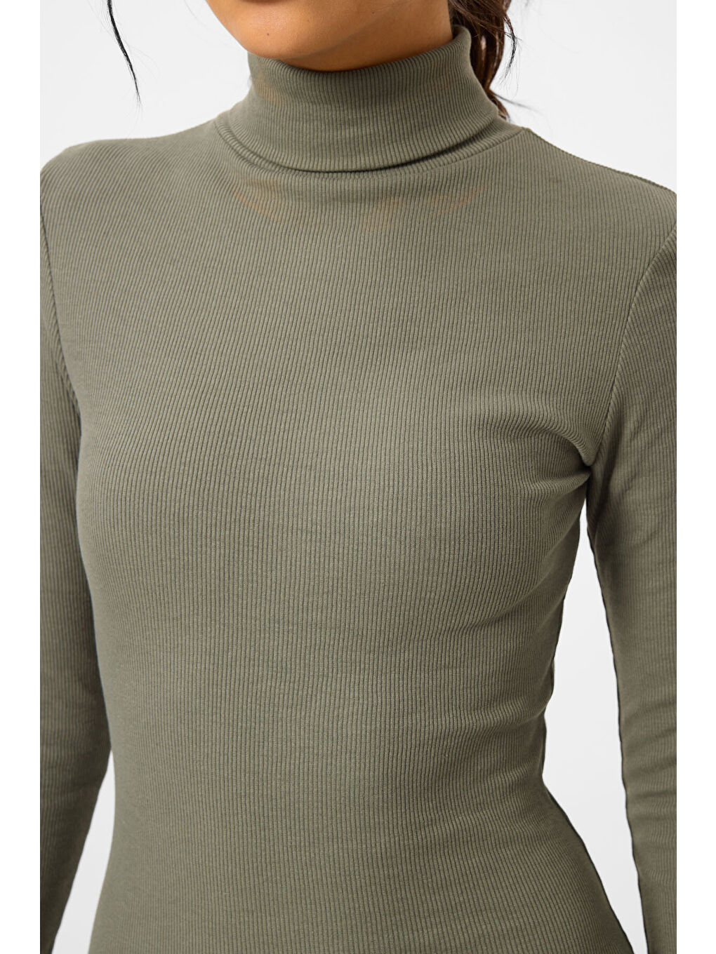 Yeşil Kaşkorse Triko Dar Kalıp Balıkçı Yaka Kadın Elbise - 97117-4