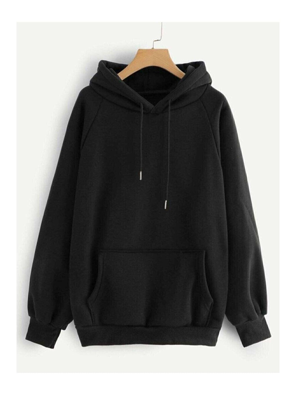 Siyah Kapüşonlu Baskısız Sweatshirt