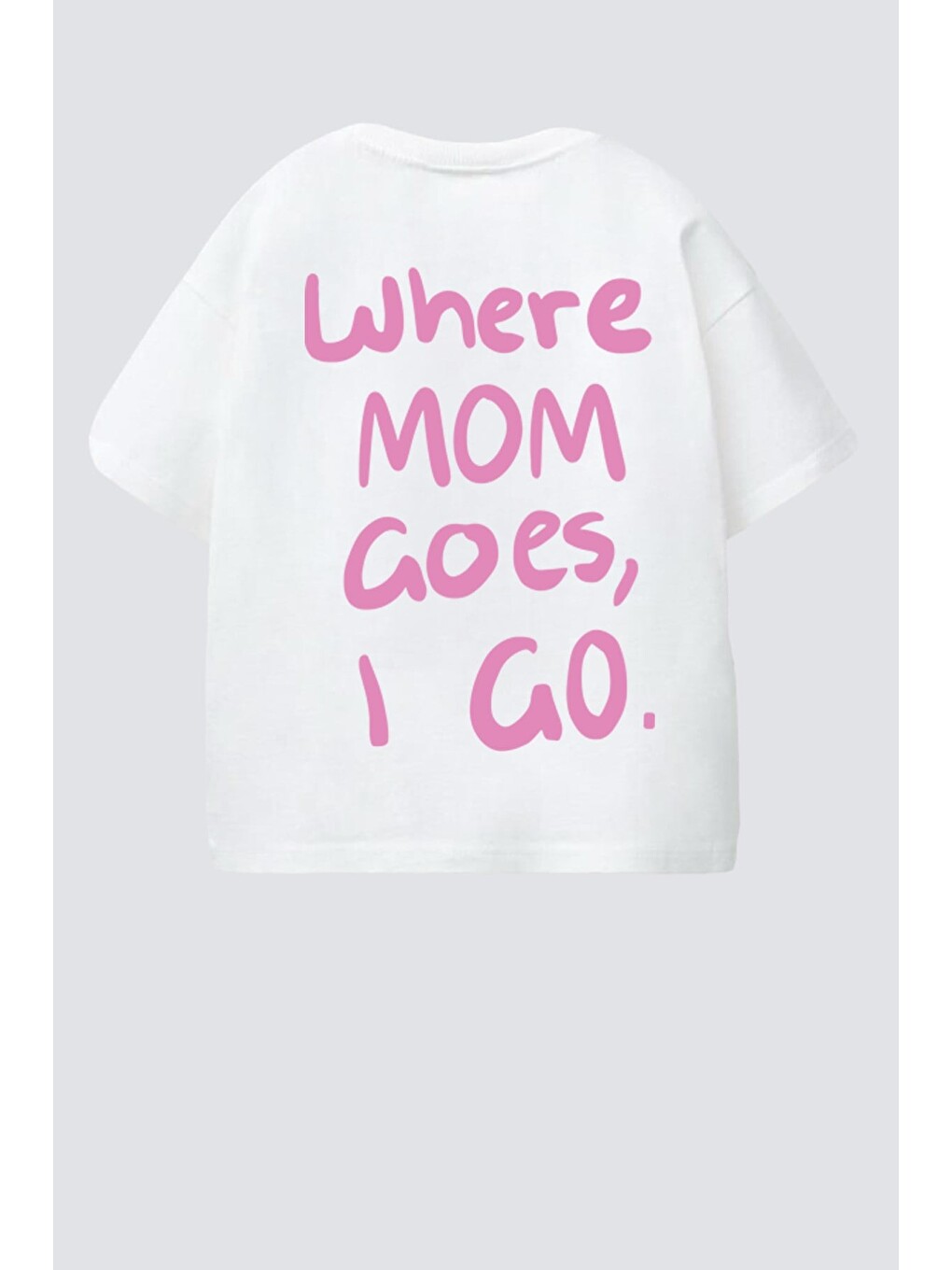 Pembe Unisex Çocuk Pamuklu Bisiklet Yaka Sırtı Baskılı T-shirt