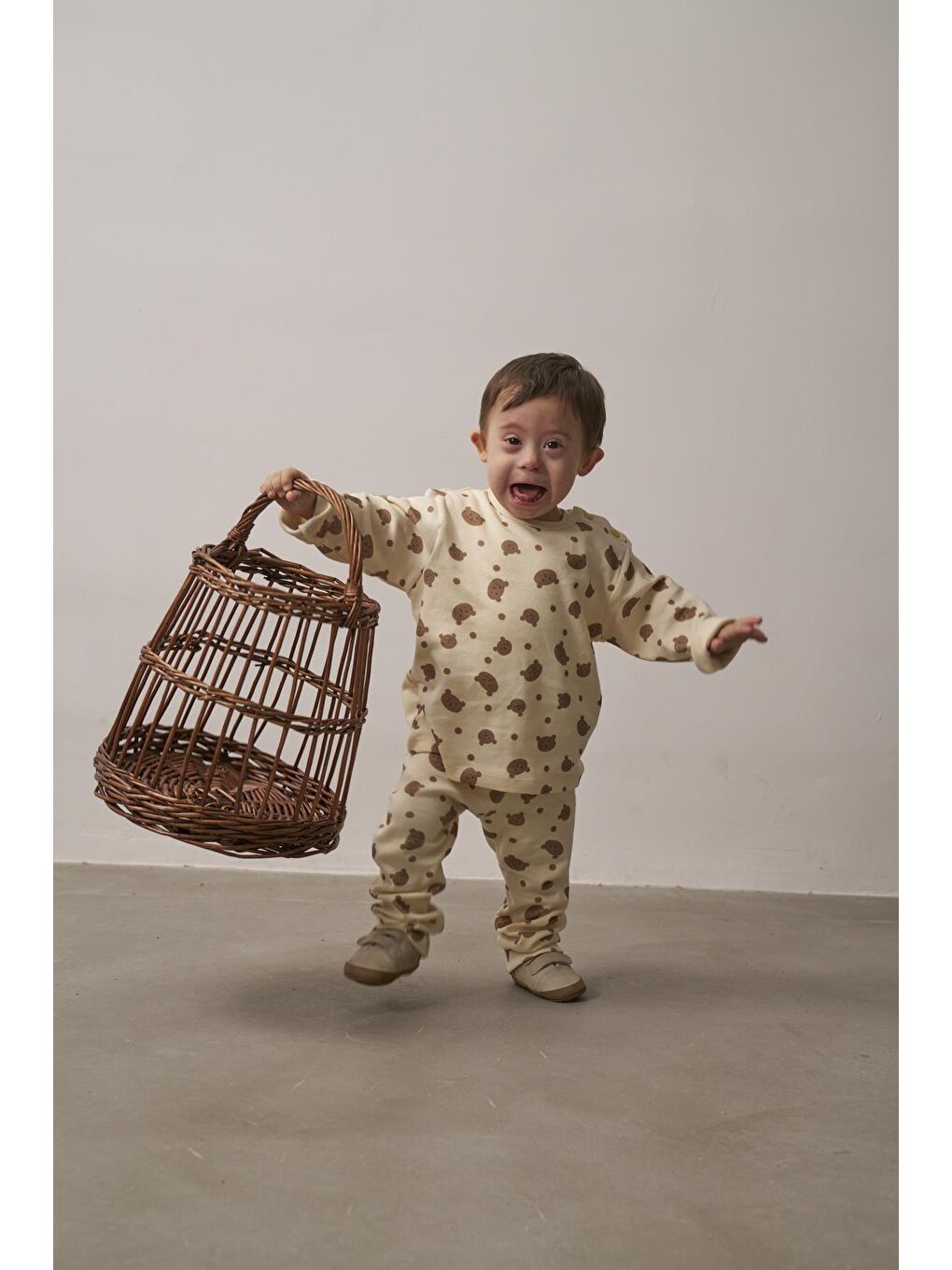 Ekru Ayıcık Baskılı Bebek Alt Üst Takım-3