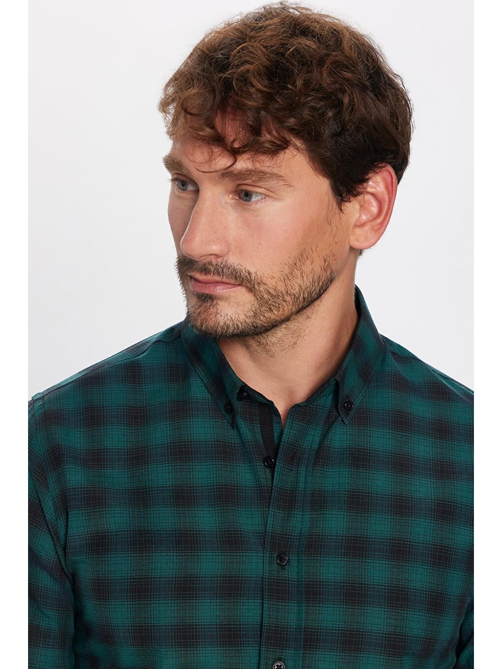 Yeşil Erkek Slim Fit Dar Kesim Uzun Kollu Pamuklu Kolay Ütü Kareli Düğmeli Yaka Gömlek-1