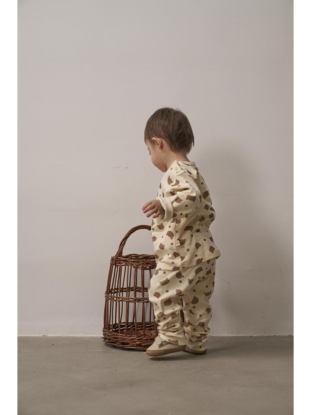 Ekru Ayıcık Baskılı Bebek Alt Üst Takım-4