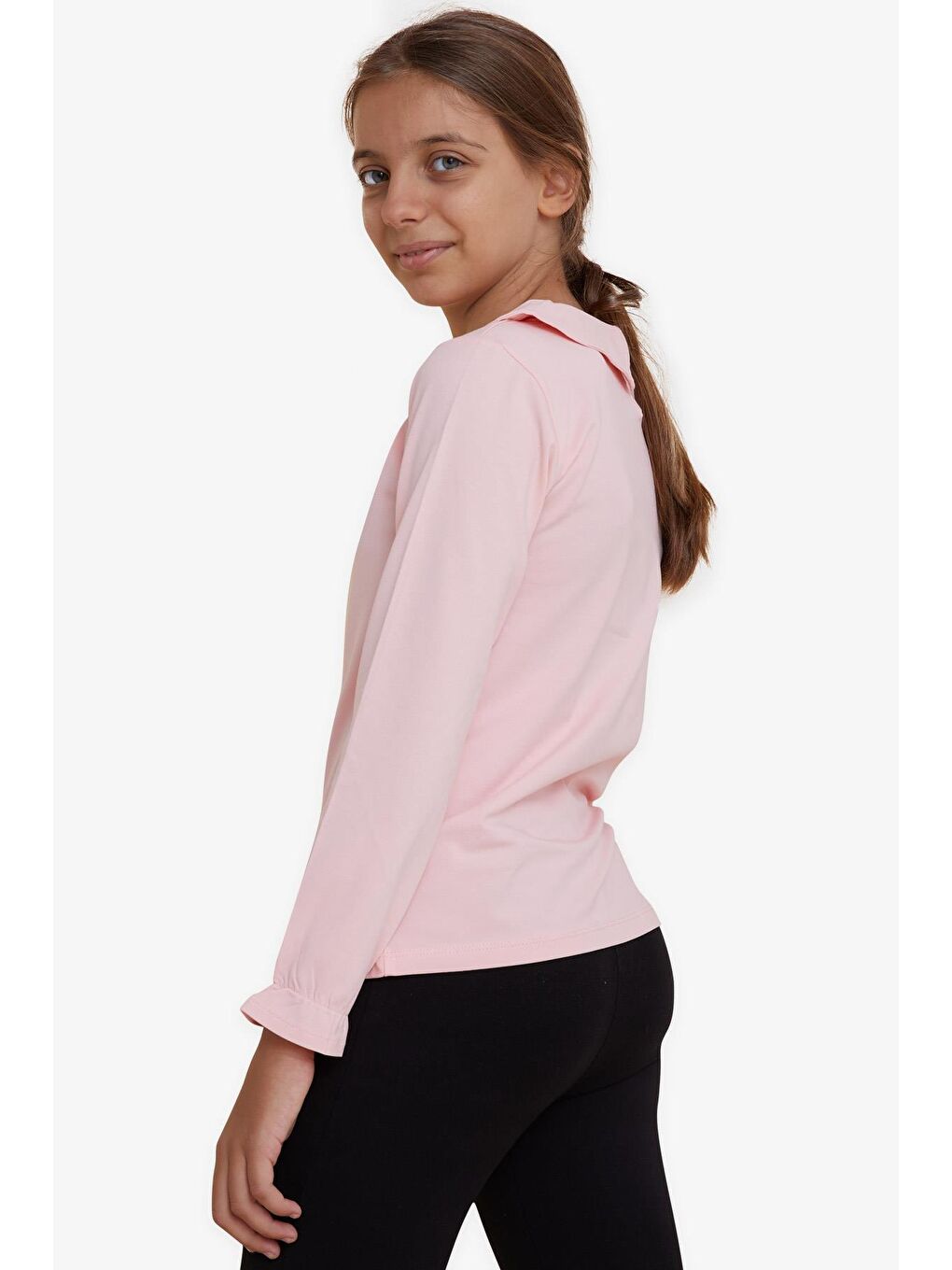 Kız Çocuk Uzun Kollu Tişört Armalı Kolları Lastikli Pembe (6-12 Yaş)-2