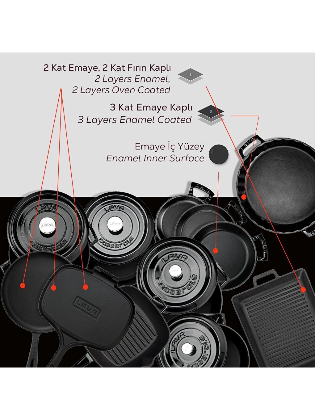 Siyah Döküm 12x Trendy Serisi 17 Parça Tencere & Tava Seti-7