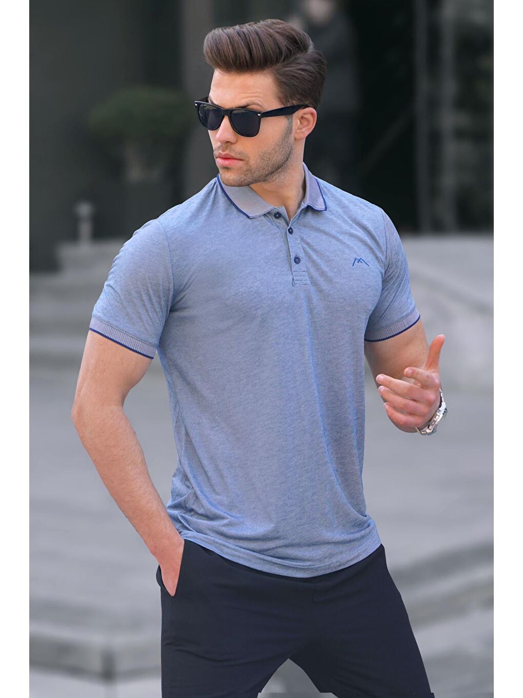 Lacivert Nakışlı Regular Fit Erkek Polo Yaka Tişört 6108