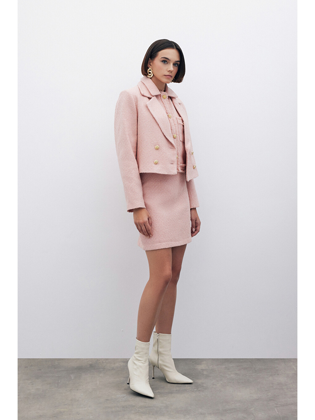 Pembe Simli Mini Tüvit Etek - Pudra-3