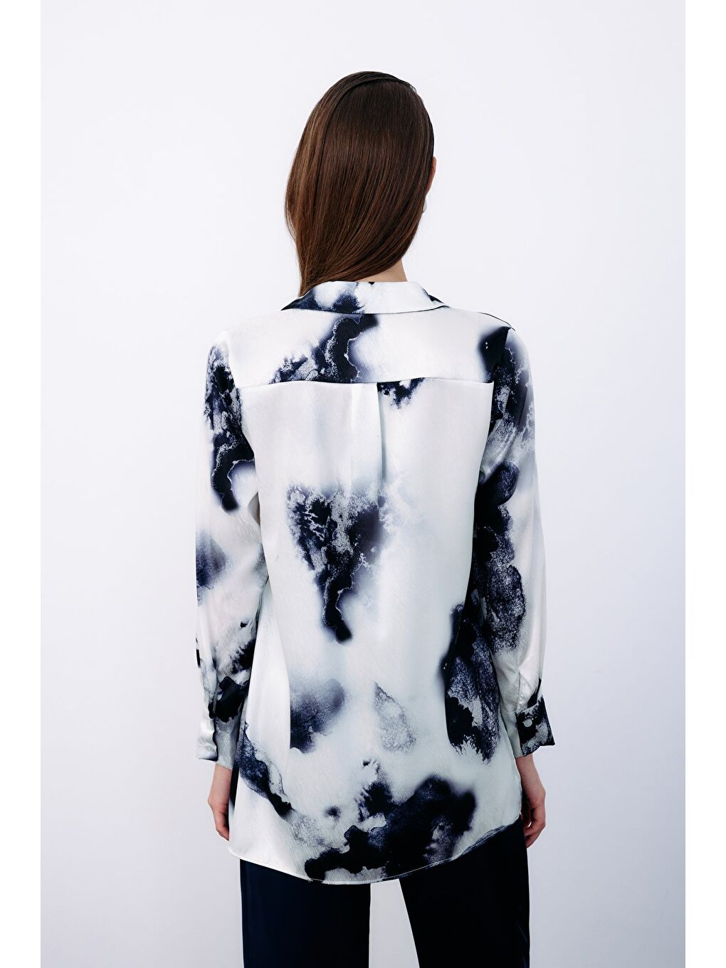 Desenli Geniş Klasik Gömlek - Lacivert-5