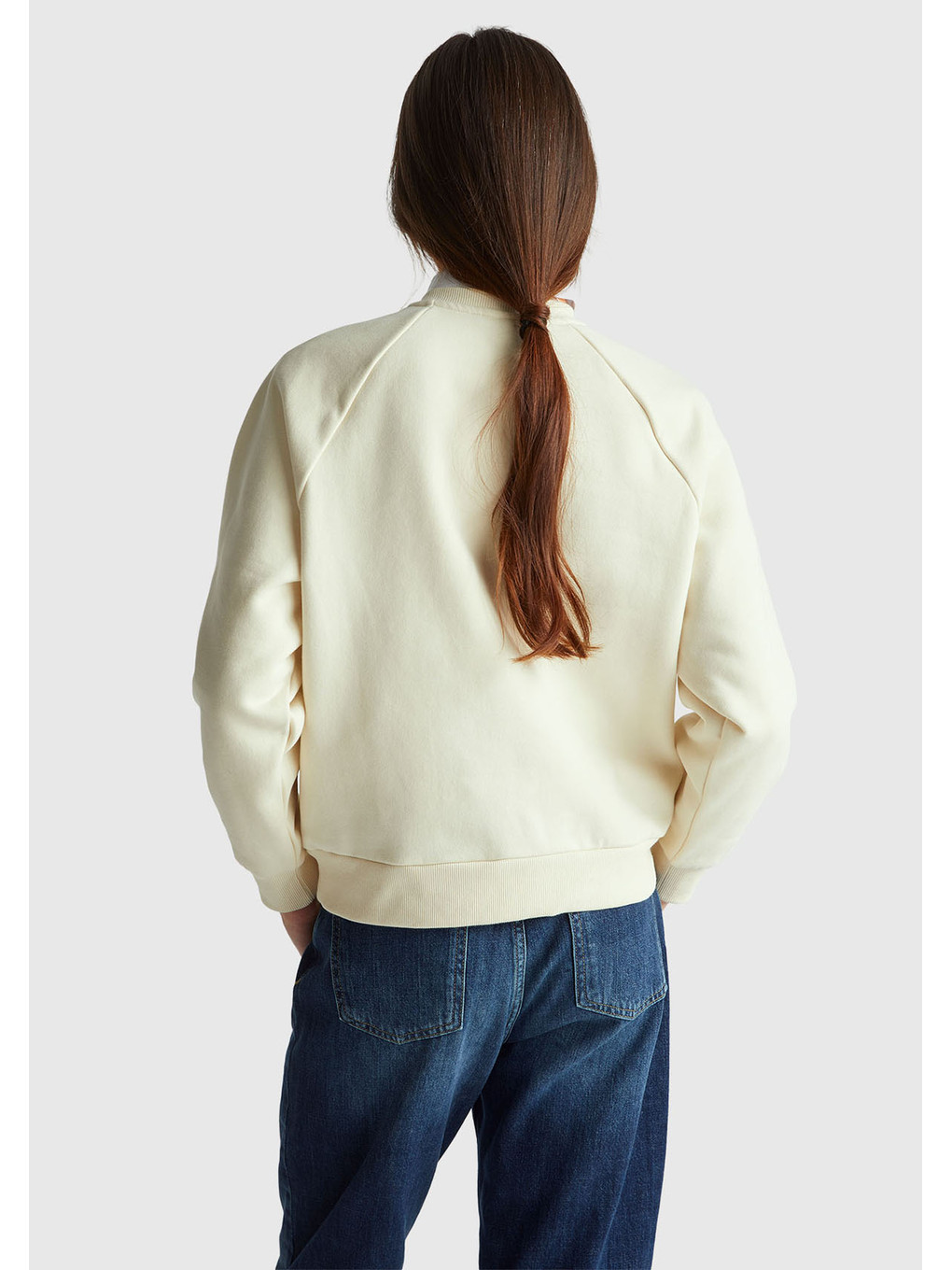 Ekru Kadın Krem Pamuk Karışımlı Önü Çiçek Desenli Bisiklet Yaka Sweatshirt-2