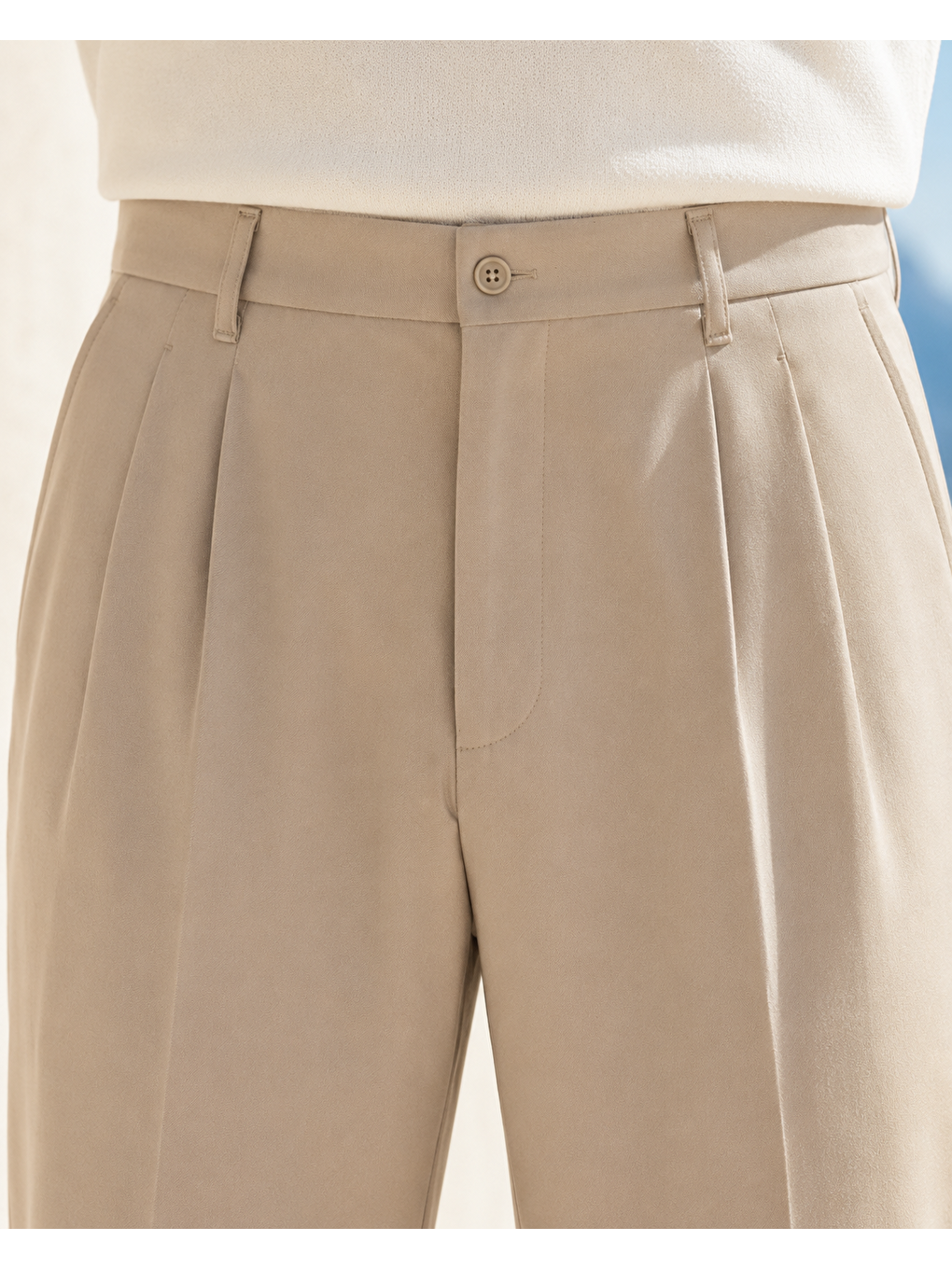 Erkek Baggy Fit Pileli Kumaş Pantolon Bej 0172dngr-4