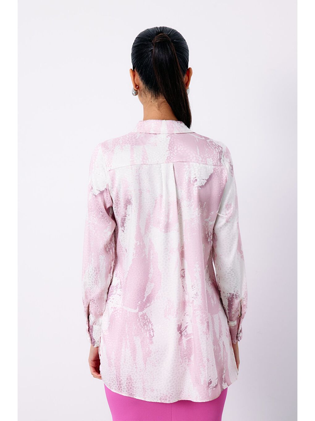 Pembe Desenli Salaş Gömlek - Pudra-3
