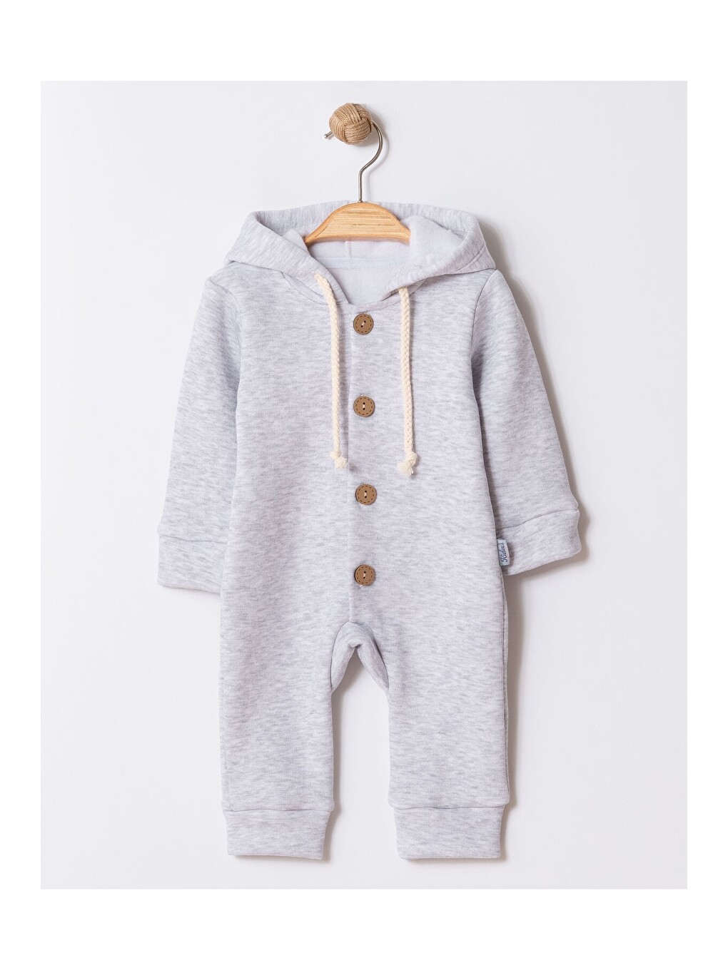 Gri Unisex Bebek Kapüşonlu Düğmeli Mevsimlik Tulum-2