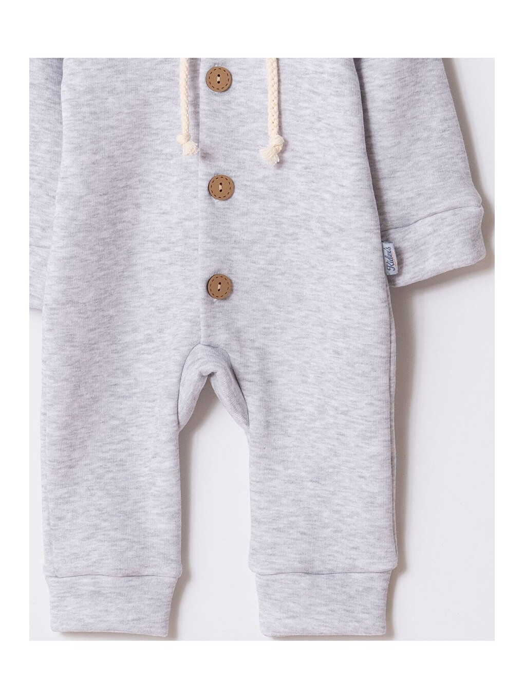 Gri Unisex Bebek Kapüşonlu Düğmeli Mevsimlik Tulum-4