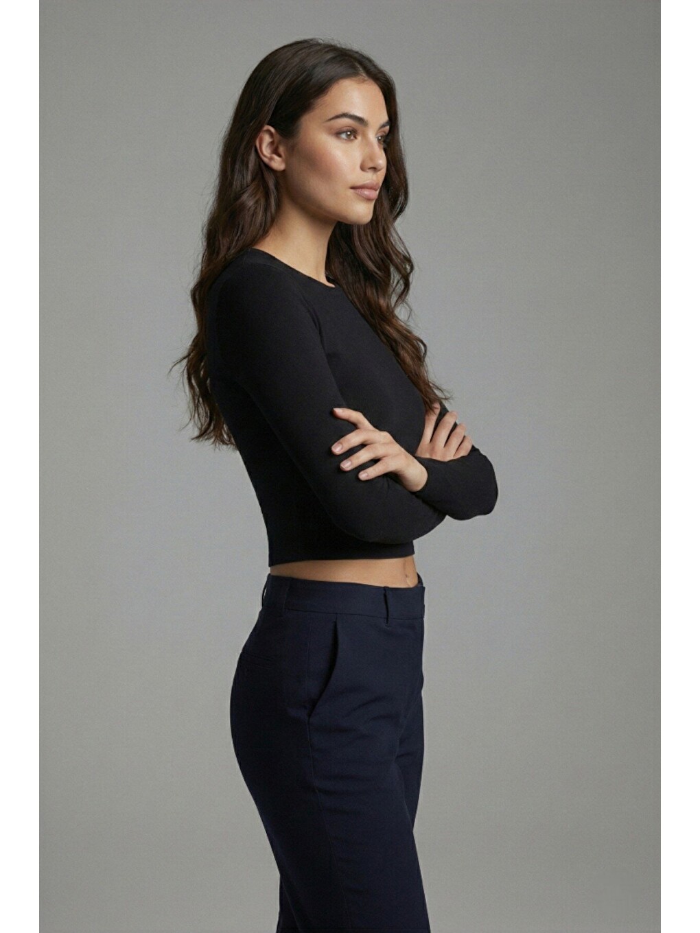 Siyah Premium Yumuşak Dokulu Esnek Örme Bisiklet Yaka Crop Bluz-2