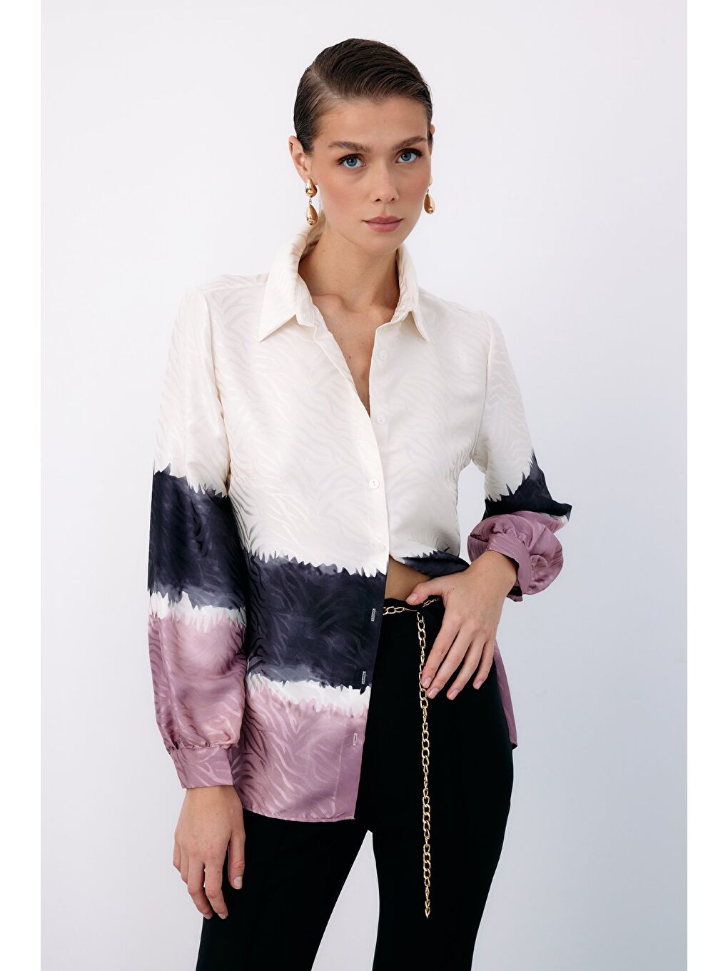SATEEN Pembe Renkli Klasik Gömlek - Pudra