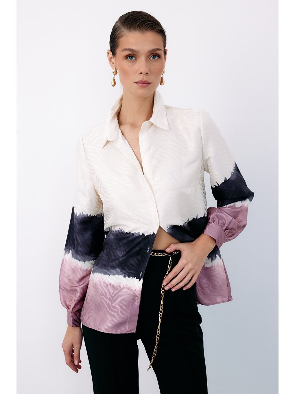 SATEEN Pembe Renkli Klasik Gömlek - Pudra - 1