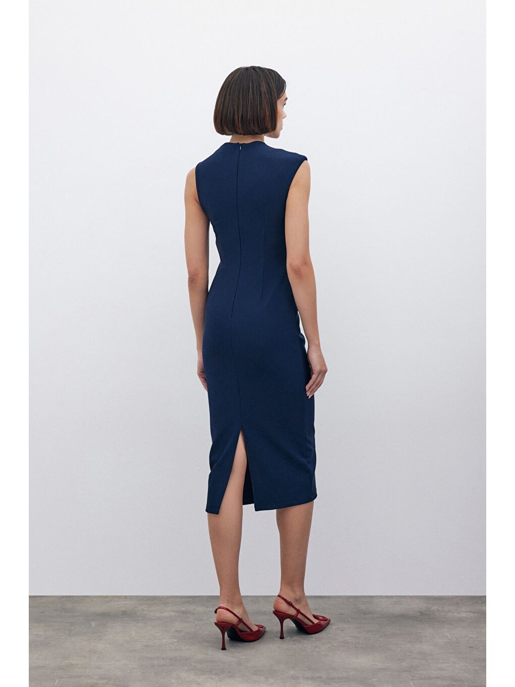Asimetrik Midi Boy Elbise - Lacivert-6