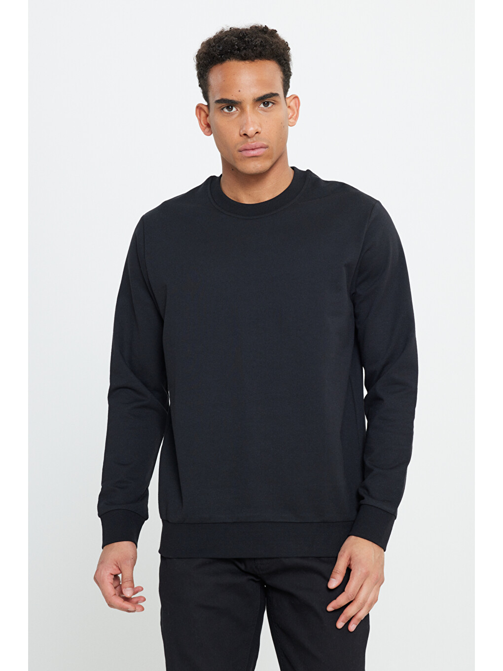 Erkek Lacivert-siyah 2'li Paket Pamuklu Standart Fit Normal Kesim Bisiklet Yaka Sweatshirt-7