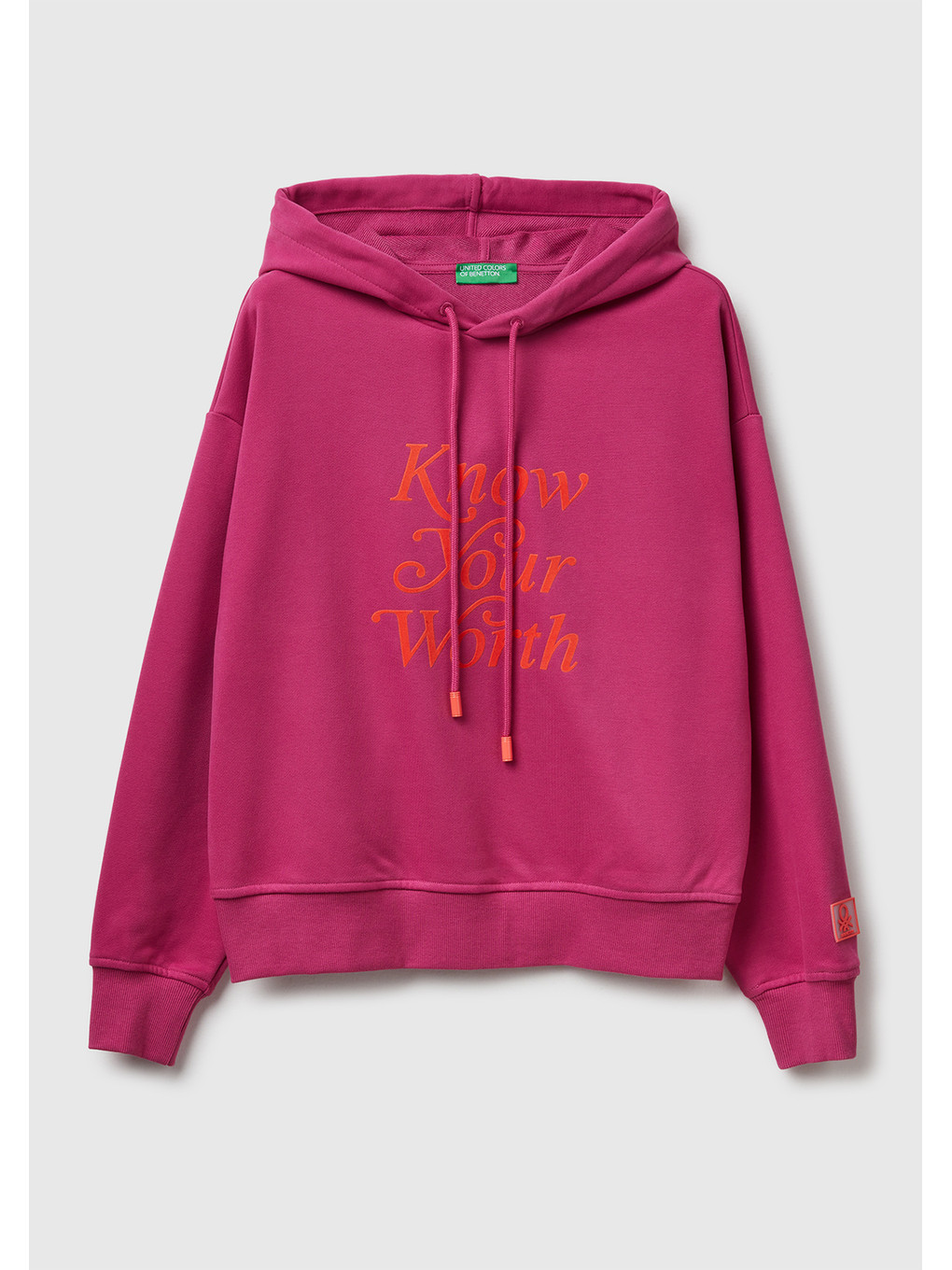 Kadın Koyu Pembe Pamuk Karışımlı Önü Yazı Baskılı Kapüşonlu Sweatshirt-1