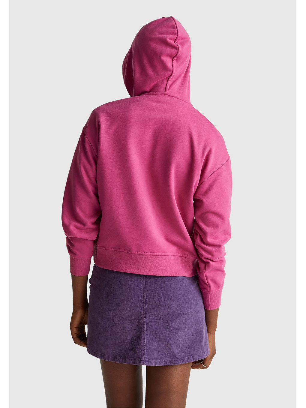 Kadın Koyu Pembe Pamuk Karışımlı Önü Yazı Baskılı Kapüşonlu Sweatshirt-2