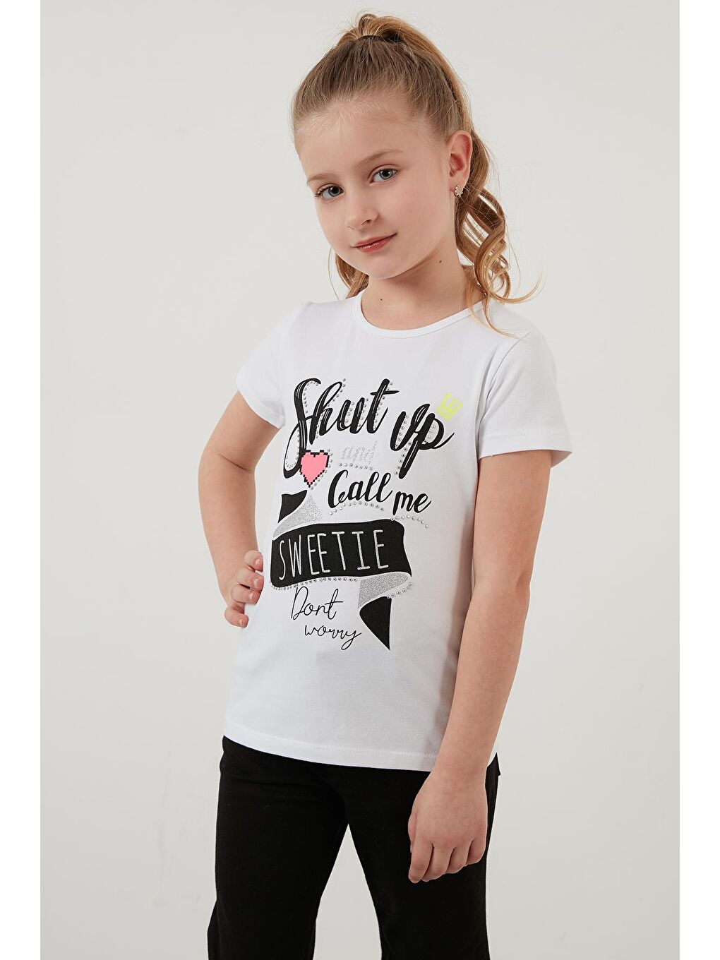 Beyaz Baskılı Bisiklet Yaka Pamuklu T Shirt 5922419